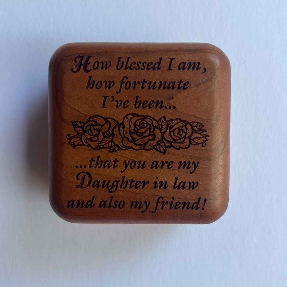 VTG Wood Daughter In Law Trinket Music Box 2.5" Velvet "You've Got A Friend"